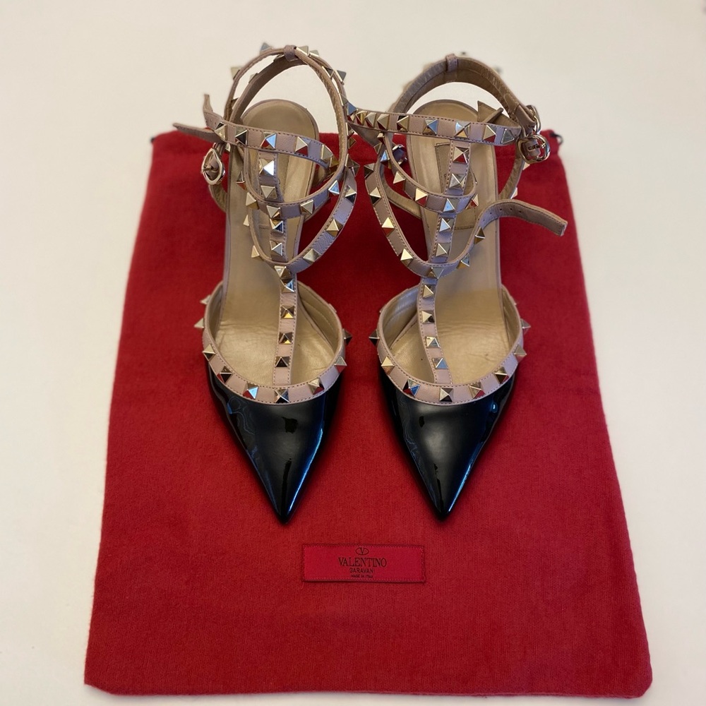 Valentino Black and Tan Studded Heels